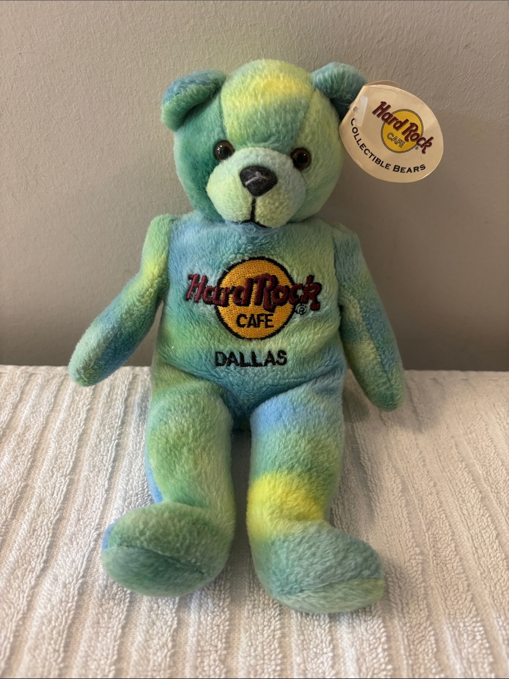Hard Rock Cafe Tie-Dye Plush Bear - Green, Blue, Yellow Dallas